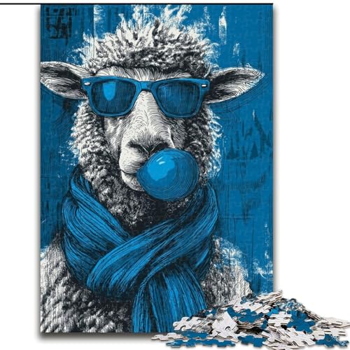 Puzzle 1000 Teile für Erwachsene, Blaues Alpaka, Lernspiele, Heimdekoration, geeignet für die Schreibtischdekoration (Größe 26x38cm) von MGQWPZDBD