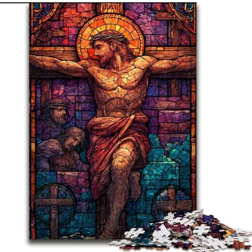 Puzzle 1000 Teile für Erwachsene, Buntglas-Jesus, Lernspiele, Heimdekoration, geeignet für die Schreibtischdekoration (Größe 26x38cm) von MGQWPZDBD