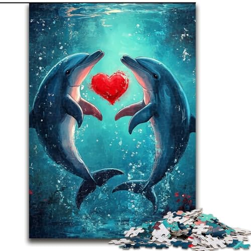 Puzzle 1000 Teile für Erwachsene, Delfinpaar-Puzzle, anspruchsvolles Denkspiel, Familienaktivität, Heimdekoration, 50x75cm von MGQWPZDBD