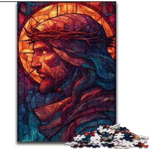 Puzzle 1000 Teile für Erwachsene, Geschenke, Buntglas-Jesus, Dekomprimierendes intellektuelles Lernspielzeug, Geburtstagsgeschenk (Größe 26x38cm) von MGQWPZDBD