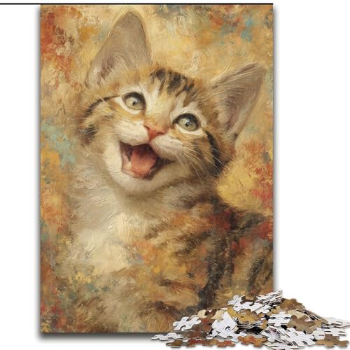 Puzzle 1000 Teile für Erwachsene, Geschenke für glückliche Katze, entspannendes intellektuelles Lernspielzeug, Geburtstagsgeschenk (Größe 26x38cm) von MGQWPZDBD
