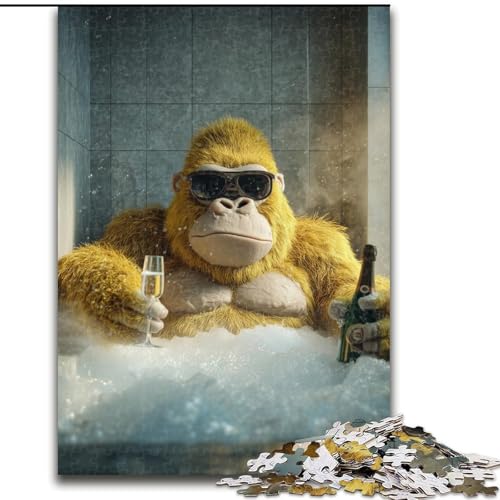 Puzzle 1000 Teile für Erwachsene, Goldener Gorilla, Lernspiele, Heimdekoration, geeignet für die Schreibtischdekoration (Größe 50x75cm) von MGQWPZDBD