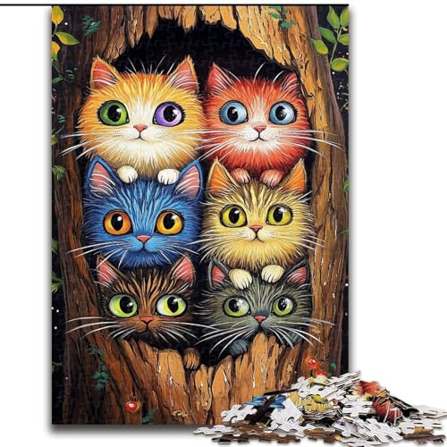 Puzzle 1000 Teile für Erwachsene, Katze im Baumloch, Lernspiele, Heimdekoration, geeignet als Schreibtischdekoration (Größe 26x38cm) von MGQWPZDBD