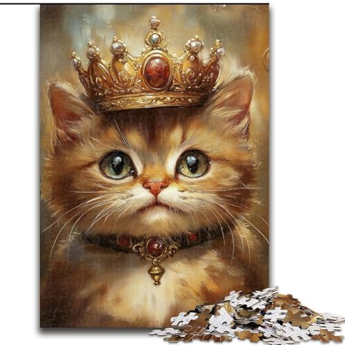 Puzzle 1000 Teile für Erwachsene, Katze mit Krone, Lernspiele, Heimdekoration, geeignet für die Schreibtischdekoration (Größe 50x75cm) von MGQWPZDBD