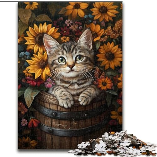 Puzzle 1000 Teile für Erwachsene, Katze unter Sonnenblumen, anspruchsvolles Denkspiel, Familienaktivität, Heimdekoration, 50x75cm Puzzle 1000 Teile für Erwachsene, Katze unter Sonnenblumen, anspruchsvolles Denkspiel, Familienaktivität, Heimdekoration, 50x75cm von MGQWPZDBD