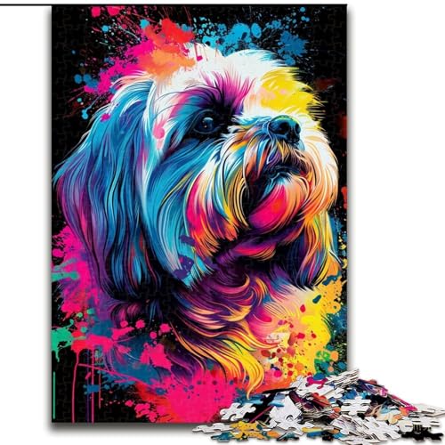 Puzzle 1000 Teile für Erwachsene, Lhasa Apso-Hundekunst-Puzzle, anspruchsvolles Denkspiel für Teenager, Spaß für den Familienspielabend (Größe: 26x38cm) von MGQWPZDBD