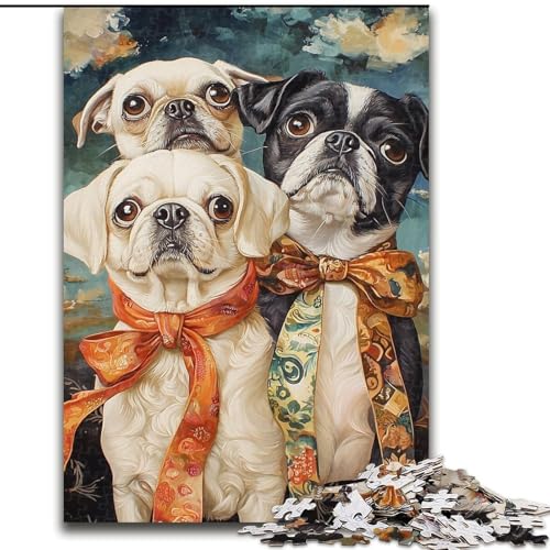 Puzzle 1000 Teile für Erwachsene, Mops, Lernspiele, Heimdekoration, geeignet für die Schreibtischdekoration (Größe 26x38cm) von MGQWPZDBD