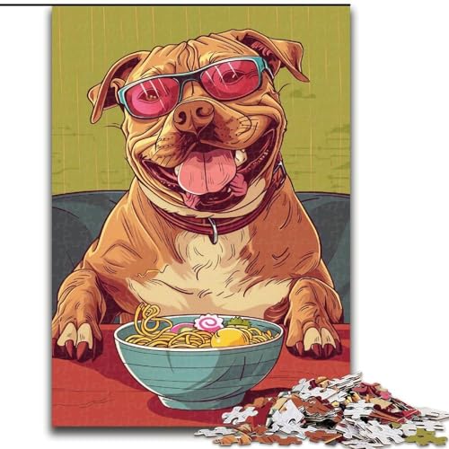 Puzzle 1000 Teile für Erwachsene, Mops isst Nudeln, Lernspiele, Heimdekoration, geeignet für die Schreibtischdekoration (Größe 50x75cm) von MGQWPZDBD