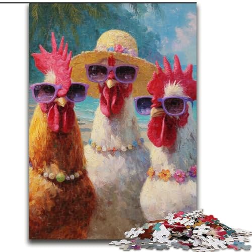 Puzzle 1000 Teile für Erwachsene, Ölgemälde mit DREI Hähnen, Lernspiele, Heimdekoration, geeignet für die Schreibtischdekoration (Größe 26x38cm) von MGQWPZDBD