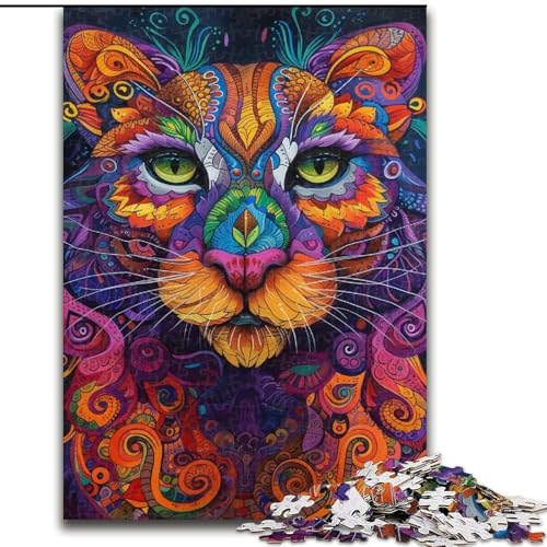 Puzzle 1000 Teile für Erwachsene, Psychedelischer Löwe, Lernspiele, Heimdekoration, geeignet für die Schreibtischdekoration (Größe 50x75cm) von MGQWPZDBD