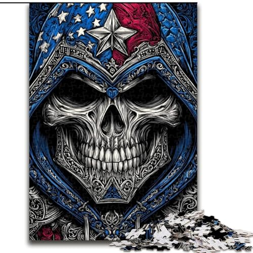 Puzzle 1000 Teile für Erwachsene, Totenkopf mit amerikanischer Flagge, Lernspiele, Heimdekoration, geeignet als Schreibtischdekoration (Größe 50x75cm) von MGQWPZDBD