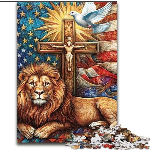 Puzzle 1000 Teile für Erwachsene, amerikanische Flagge, Löwe, Lernspiele, Heimdekoration, geeignet als Schreibtischdekoration (Größe 50x75cm) von MGQWPZDBD