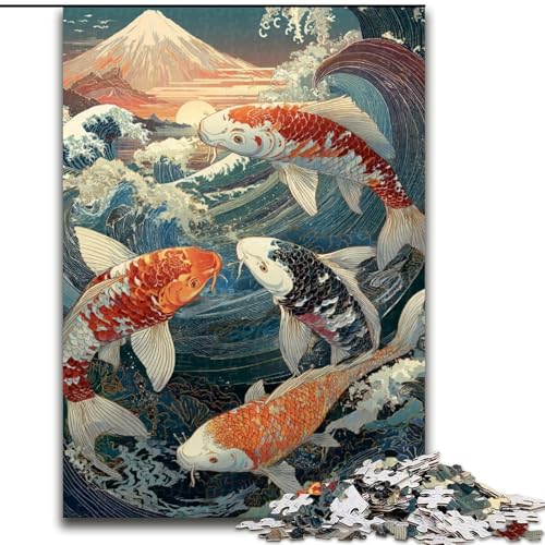 Puzzle 1000 Teile für Erwachsene, japanischer Koi, Lernspiele, Heimdekoration, geeignet für die Schreibtischdekoration (Größe 50x75cm) von MGQWPZDBD