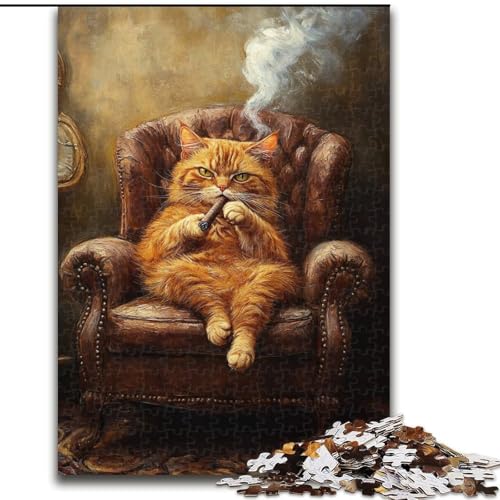 Puzzle 1000 Teile für Erwachsene, rauchende Katze, Lernspiele, Heimdekoration, geeignet für die Schreibtischdekoration (Größe 50x75cm) von MGQWPZDBD
