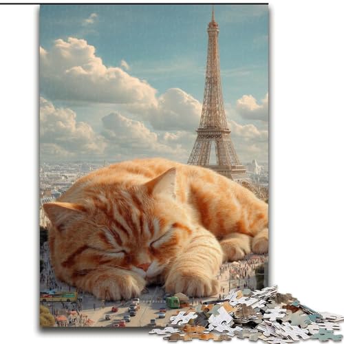 Puzzle 1000 Teile für Erwachsene, schlafende orangefarbene Katze, Lernspiele, Heimdekoration, geeignet für die Schreibtischdekoration (Größe 26x38cm) von MGQWPZDBD