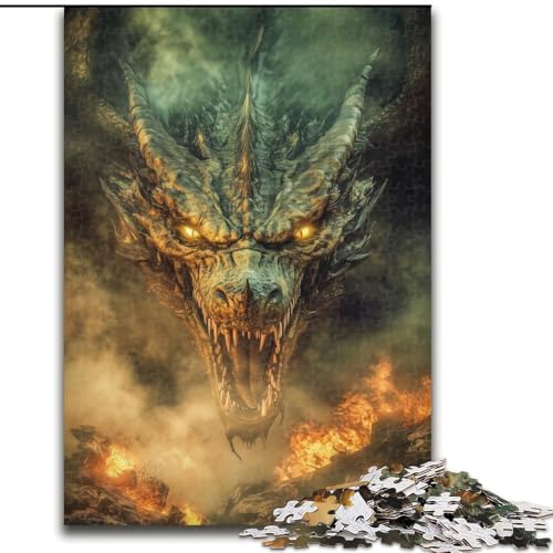Puzzle 1000 Teile für Erwachsene, wütender Drache, Lernspiele, Heimdekoration, geeignet für die Schreibtischdekoration (Größe 50x75cm) von MGQWPZDBD