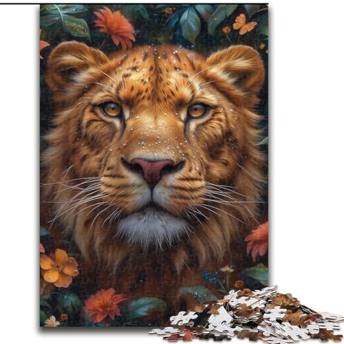 Puzzle 1000 Teile für Erwachsene und Jugendliche, Blumenlöwe, Lernspielzeug, Familienspiele, einzigartige Geburtstags- und Geschenkideen (Größe 26x38cm) von MGQWPZDBD