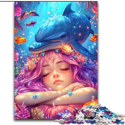 Puzzle 1000 Teile für Erwachsene und Jugendliche, Delfin und Mädchen, Lernspielzeug, einzigartige Heimdekoration und Geschenke (Größe 26x38cm) von MGQWPZDBD