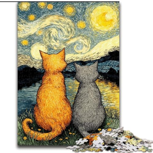 Puzzle 1000 Teile für Erwachsene und Jugendliche, Nachthimmelkatze, Lernspielzeug, einzigartige Heimdekoration und Geschenke (Größe 50x75cm) von MGQWPZDBD