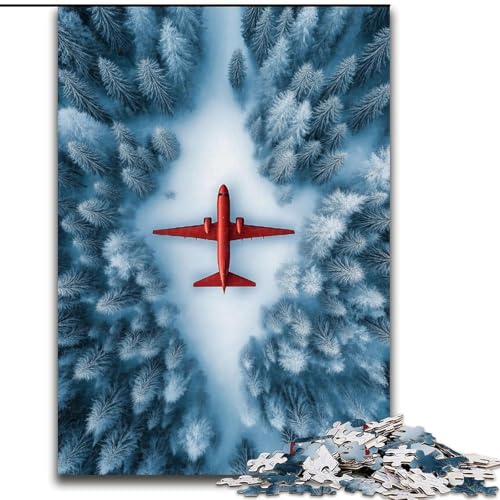 Puzzle 1000 Teile für Erwachsene und Jugendliche, Rotes Flugzeug im Wald, Lernspielzeug, Familienspiele, einzigartige Geburtstags- und Geschenkideen (Größe 50x75cm) von MGQWPZDBD