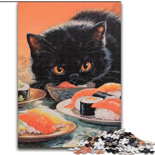 Puzzle 1000 Teile für Erwachsene und Jugendliche, Schwarze Katze, Lernspielzeug, Familienspiele, einzigartige Geburtstags- und Geschenkideen (Größe 26x38cm) von MGQWPZDBD