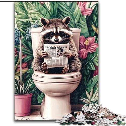 Puzzle 1000 Teile für Erwachsene und Jugendliche, Waschbär in der Toilette, Lernspielzeug, Familienspiele, einzigartige Geburtstags- und Geschenkideen (Größe 50x75cm) von MGQWPZDBD