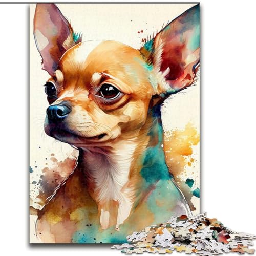 Puzzle 1000 Teile für Erwachsene und Teenager, Chihuahua-Aquarell-Anima, Lernspielzeug, einzigartige Heimdekoration und Geschenke (Größe 26x38cm) von MGQWPZDBD