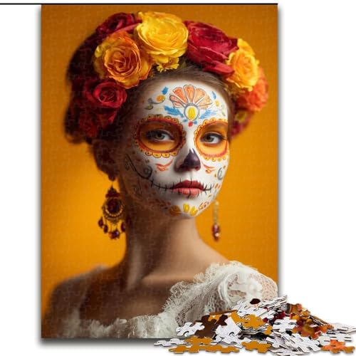 Puzzle 1000 Teile für Erwachsene und Teenager, mexikanische Totenkopfmädchen, Lernspielzeug, einzigartige Heimdekoration und Geschenke (Größe 26x38cm) von MGQWPZDBD