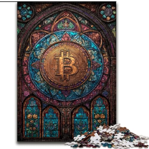 Puzzle 1000 Teile für Teenager, Geschenke, Buntglas, Bitcoin, Spielzeug, Lernspiele, Stressabbau, tolle Geschenke und Spielzeuge (Größe 50x75cm) von MGQWPZDBD
