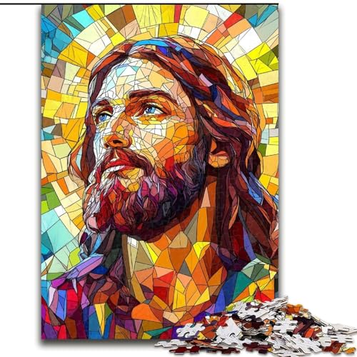 Puzzle 1000 Teile für Teenager, Geschenke, Buntglas-Jesus, Familienunterhaltungsspielzeug, ganze Familie, für Kinder ab 14 Jahren (Größe 50x75cm) von MGQWPZDBD