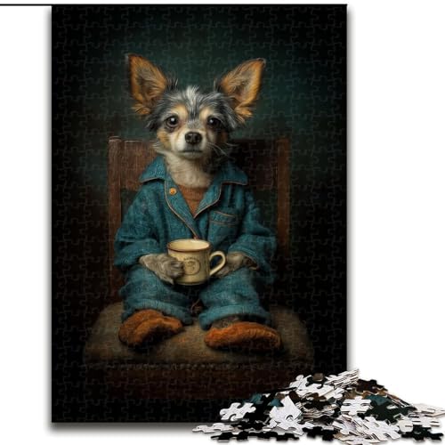 Puzzle 1000 Teile für Teenager, Geschenke, Hund trinkt Kaffee, Spielzeug, Lernspiele, Stressabbau, tolle Geschenke und Spielzeuge (Größe 26x38cm) von MGQWPZDBD
