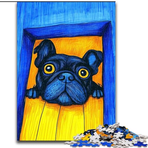 Puzzle 1000 Teile für Teenager, Geschenke, Künstlerische Französische Bulldogge, Spielzeug, Lernspiele, Stressabbau, Tolle Geschenke und Spielzeuge (Größe 26x38cm) von MGQWPZDBD
