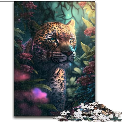 Puzzle 1000 Teile für Teenager, Geschenke, Leopardenblumen, Dschungel, Familienunterhaltungsspielzeug, ganze Familie, ab 14 Jahren (Größe 50x75cm) von MGQWPZDBD