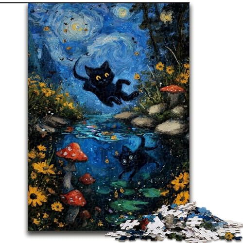 Puzzle 1000 Teile für Teenager, Geschenke, Nachthimmel, Van Goghs Katze, Spielzeug, Lernspiele, Stressabbau, tolle Geschenke und Spielzeuge (Größe 50x75cm) von MGQWPZDBD