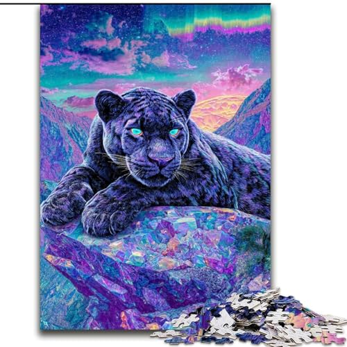 Puzzle 1000 Teile für Teenager, Geschenke, Psychedelischer Schwarzer Panther, Spielzeug, Lernspiele, Stressabbau, tolle Geschenke und Spielzeuge (Größe 50x75cm) von MGQWPZDBD