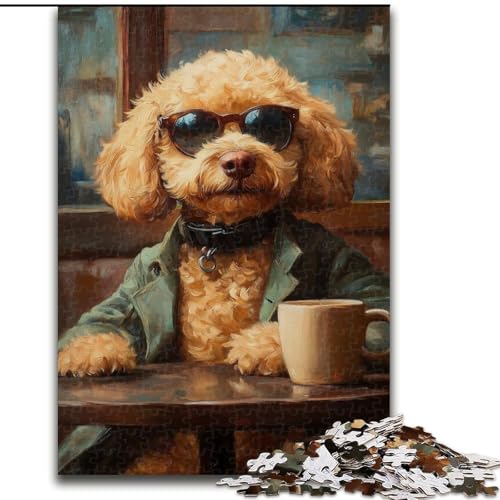 Puzzle 1000 Teile für Teenager, Geschenke, Pudel trinkt Kaffee, Spielzeug, Lernspiele, Stressabbau, tolle Geschenke und Spielzeuge (Größe 26x38cm) von MGQWPZDBD