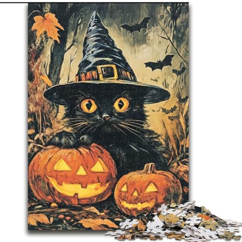Puzzle 1000 Teile für Teenager, Geschenke, schwarzer Katzen-Zauberer, Spielzeug, Lernspiele, Stressabbau, tolle Geschenke und Spielzeuge (Größe 26x38cm) von MGQWPZDBD