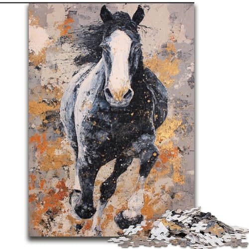 Puzzle 1000 Teile für Teenager, Geschenke, schwarzes goldenes Pferd, Spielzeug, Lernspiele, Stressabbau, tolle Geschenke und Spielzeuge (Größe 26x38cm) von MGQWPZDBD