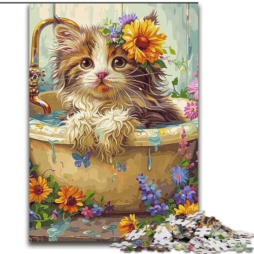 Puzzle 1000 Teile für Teenager, Katze in der Badewanne, Spielzeug, Lernspiele, Stressabbau, tolle Geschenke und Spielzeuge (Größe 26x38cm) von MGQWPZDBD