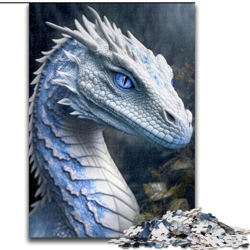 Puzzle 1000 Teile für Teenager, weißer Drache, Stressabbau, schwierige Herausforderung, Wichtelgeschenke für Kinder ab 14 Jahren (Größe 50x75cm) von MGQWPZDBD