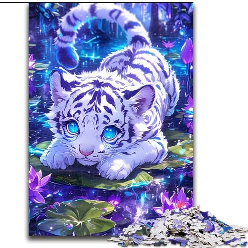 Puzzle 1000 Teile für Teenager, weißer Tiger, Stressabbau, schwierige Herausforderung, Wichtelgeschenke für Kinder ab 14 Jahren (Größe 50x75cm) von MGQWPZDBD