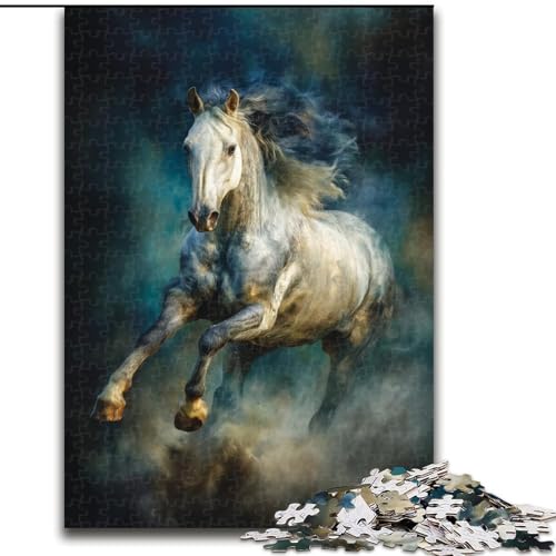 Puzzle 1000 Teile für Teenager-Geschenke Laufendes weißes Pferd, Familienunterhaltungsspielzeug ganze Familie ab 14 Jahren (Größe 50x75cm) von MGQWPZDBD