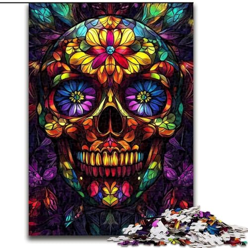 Puzzle für Erwachsene, 1000 Puzzleteile, Buntglas-Totenkopf, Analyse und Logik mit vollständig ineinandergreifenden, zufällig geformten Teilen, für Kinder ab 14 Jahren (Größe 50x75cm) von MGQWPZDBD