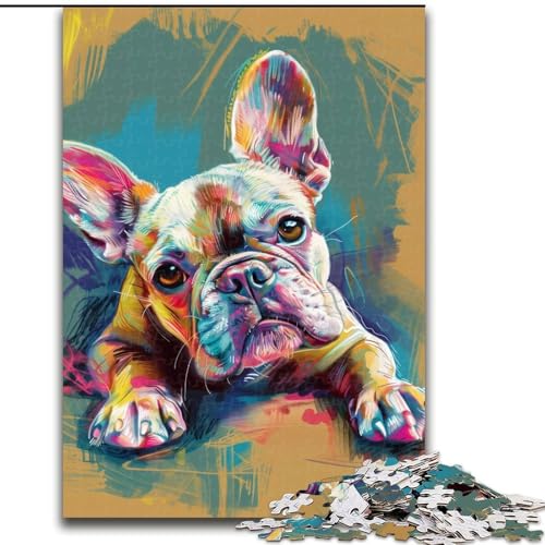 Puzzle für Erwachsene, 1000 Teile, Aquarell, Französische Bulldogge, hilft dem Gehirn, süchtig machendes Spielzeug zu trainieren, um Geduld zu fördern und das Gedächtnis zu verbessern (Größe 26x38cm) von MGQWPZDBD