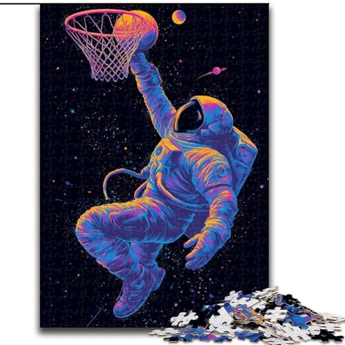Puzzle für Erwachsene, 1000 Teile, Astronaut beim Basketballspielen, anspruchsvoll und schwierig mit vollständig ineinandergreifenden, zufällig geformten Teilen (Größe 50x75cm) von MGQWPZDBD