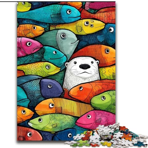 Puzzle für Erwachsene, 1000 Teile, Braunbär und Fisch, hilft dem Gehirn, süchtig machendes Spielzeug zu trainieren, um Geduld zu fördern und das Gedächtnis zu verbessern (Größe 26x38cm) von MGQWPZDBD