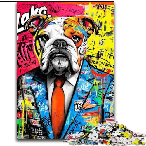 Puzzle für Erwachsene, 1000 Teile, Bulldogge-Gekritzel, für Kinder ab 14 Jahren, pädagogisches Lernspielzeug, Familienspiele, Geburtstagsgeschenk (Größe 26x38cm) von MGQWPZDBD