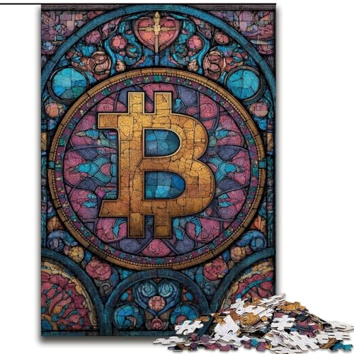 Puzzle für Erwachsene, 1000 Teile, Buntglas-Bitcoin, Stressabbau, schwierige Herausforderung, Wichtelgeschenke für Kinder ab 14 Jahren (Größe 50x75cm) von MGQWPZDBD
