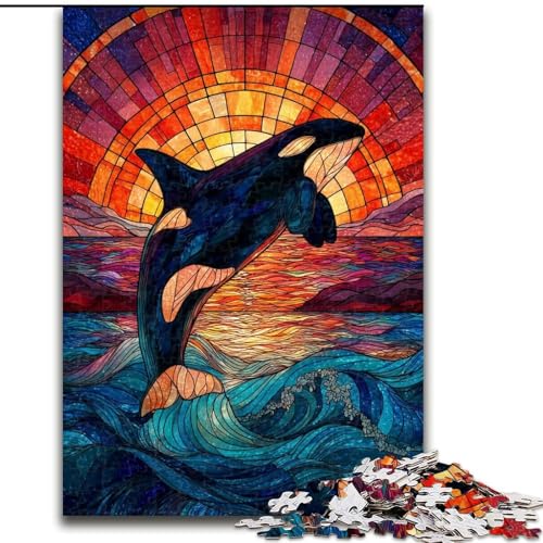 Puzzle für Erwachsene, 1000 Teile, Buntglas-Blauwal, hilft dem Gehirn, süchtig machendes Spielzeug zu trainieren, um Geduld zu fördern und das Gedächtnis zu verbessern (Größe 26x38cm) von MGQWPZDBD