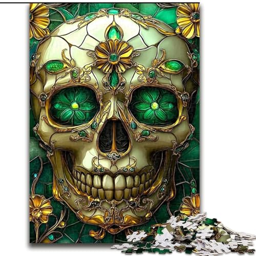 Puzzle für Erwachsene, 1000 Teile, Buntglas-Totenkopf, hilft dem Gehirn, süchtig machendes Spielzeug zu trainieren, um Geduld zu fördern und das Gedächtnis zu verbessern (Größe 26x38cm) von MGQWPZDBD